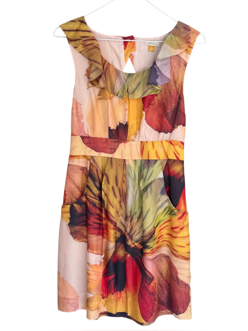 leifsdottir Sleeveless Floral Midi Dress in Yellow, Red, Green